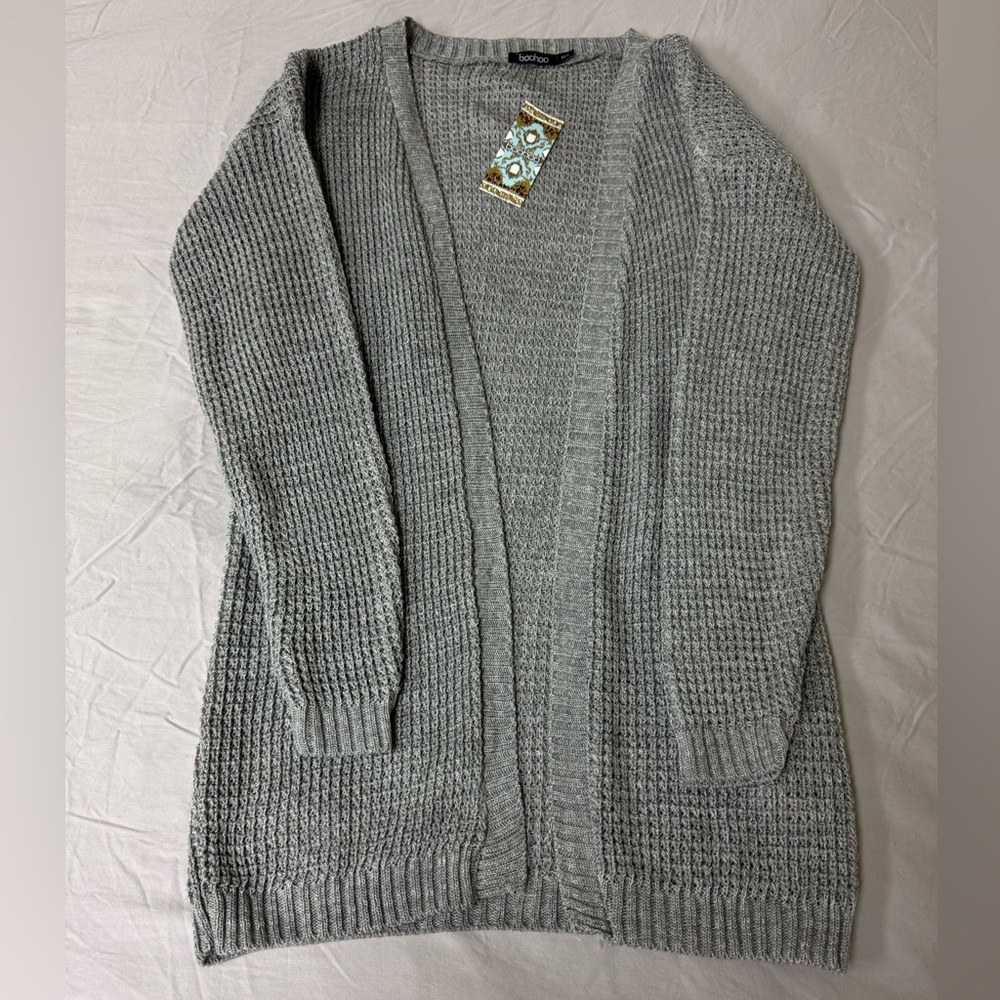 Boohoo ‘Gray Edge to Edge Waffle Cardigan’ (M/L)